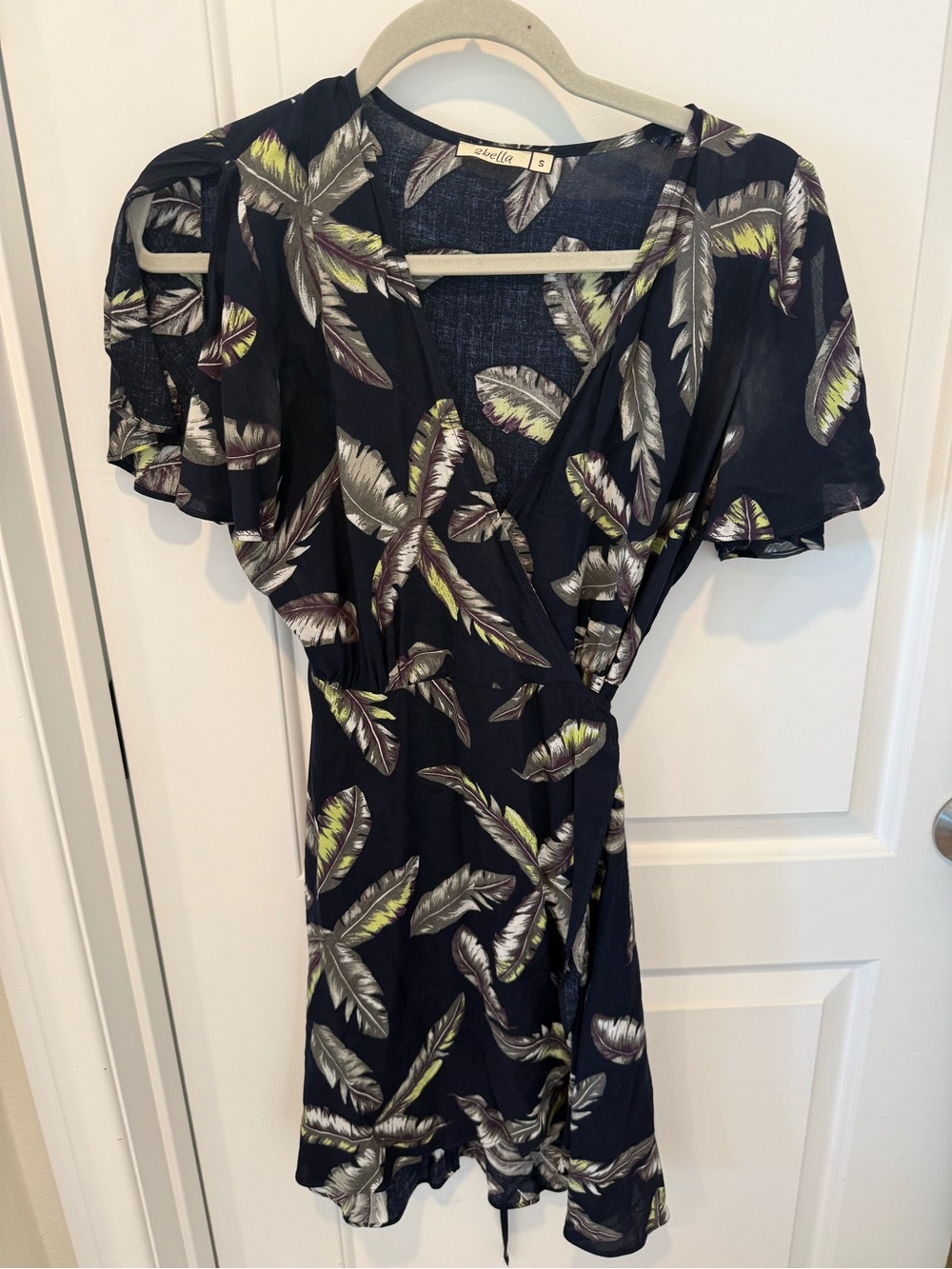 Petite Navy Leaf-Print Mini Wrap Dress